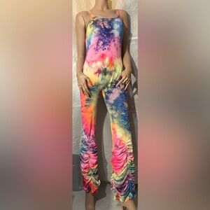 K USA ColorfulTie Dye Spaghetti Strap Jumpsuit Size L